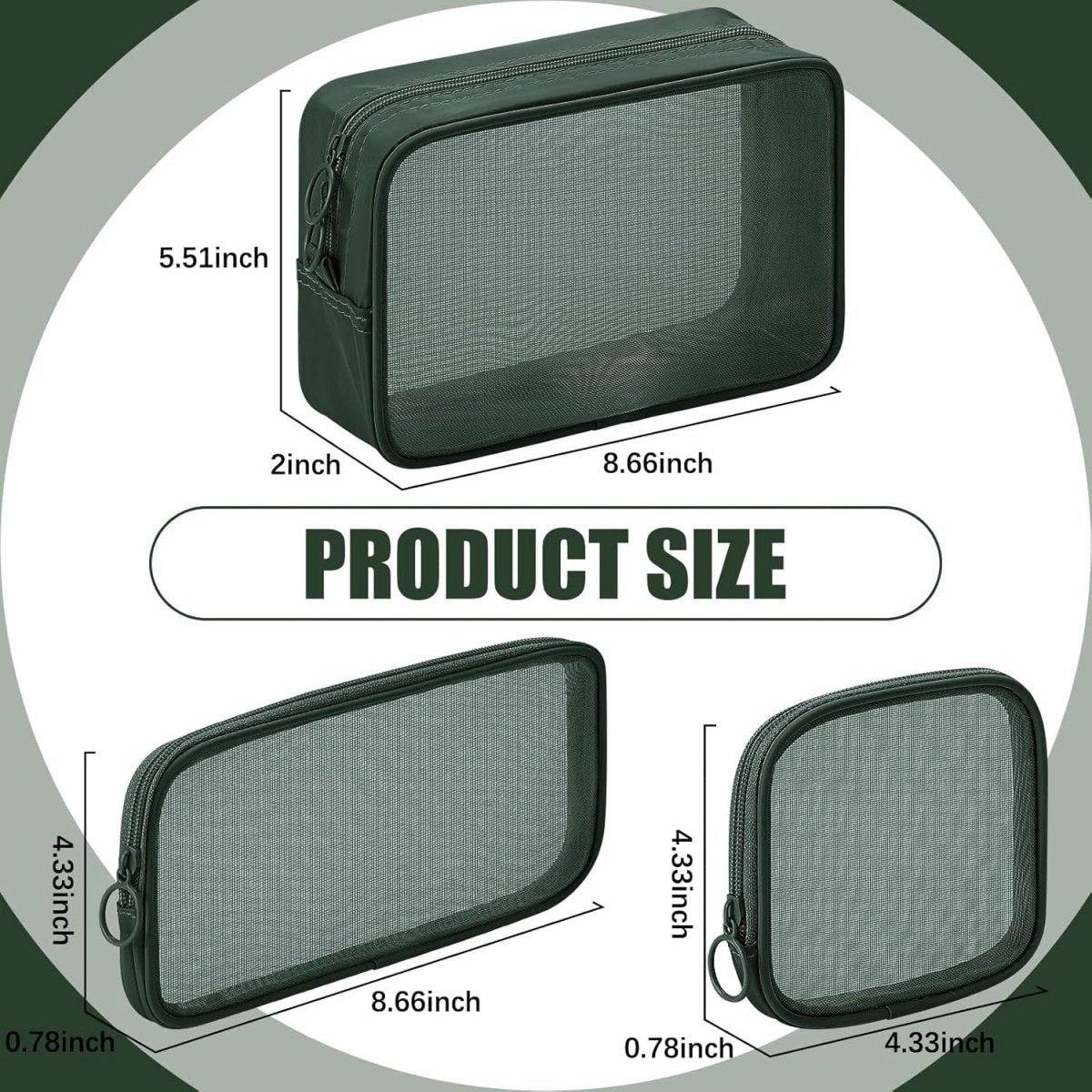 pieces - Cosmetic bag - Travel toiletry bag - Storage bag - mesh cosmetic bag - travel bag with zipper - mini makeup bag - for daily accessories - for travel and daily use - small, large, medium - olive green