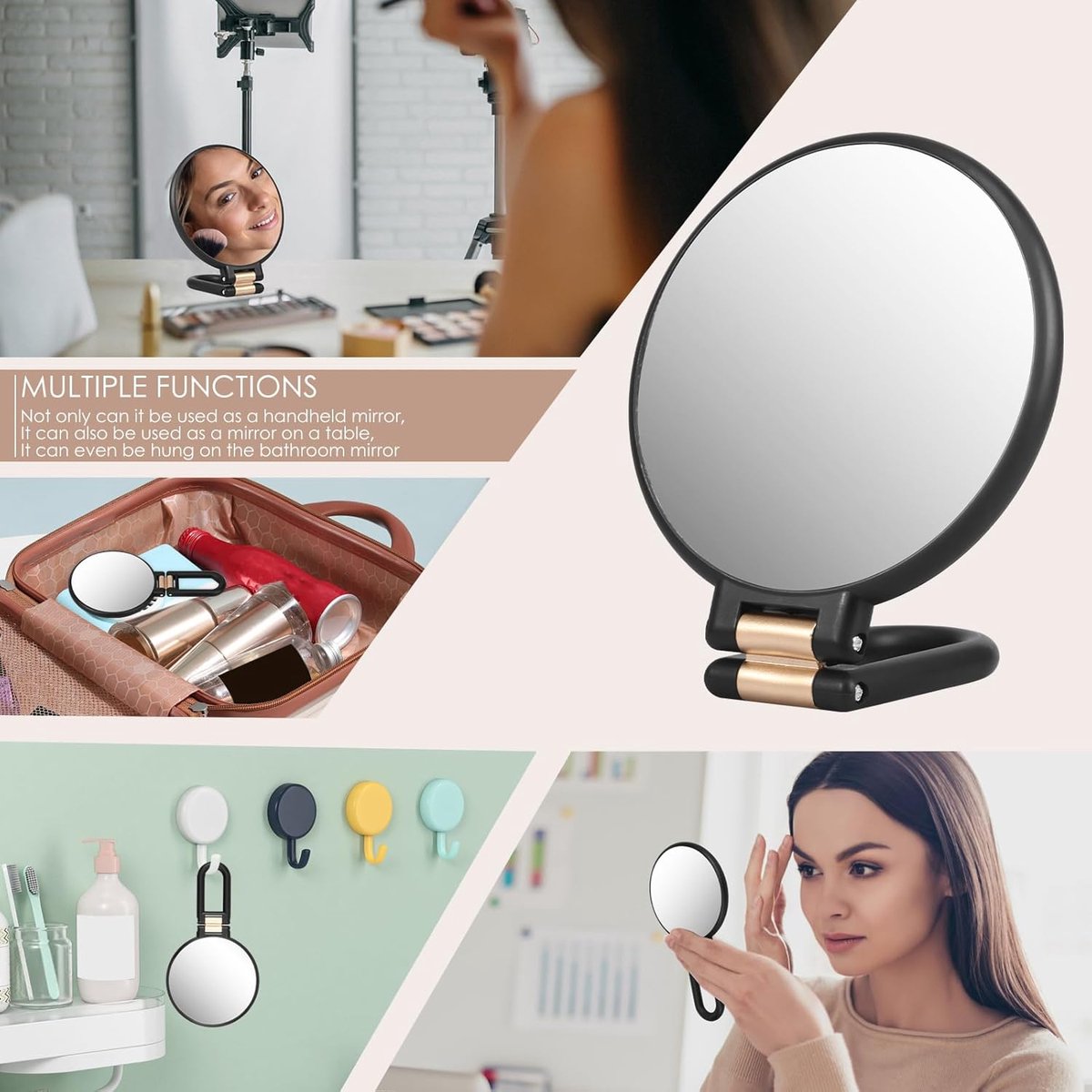 30X Magnifying Mirror - 24*14 cm - Hand Mirror with Folding Handle - Travel Magnifying Mirror with Handle - Double-Sided Magnifying Mirror - with 30x/1x Magnification - Portable Makeup Mirror - Multifunctional Hand Mirror - Black
