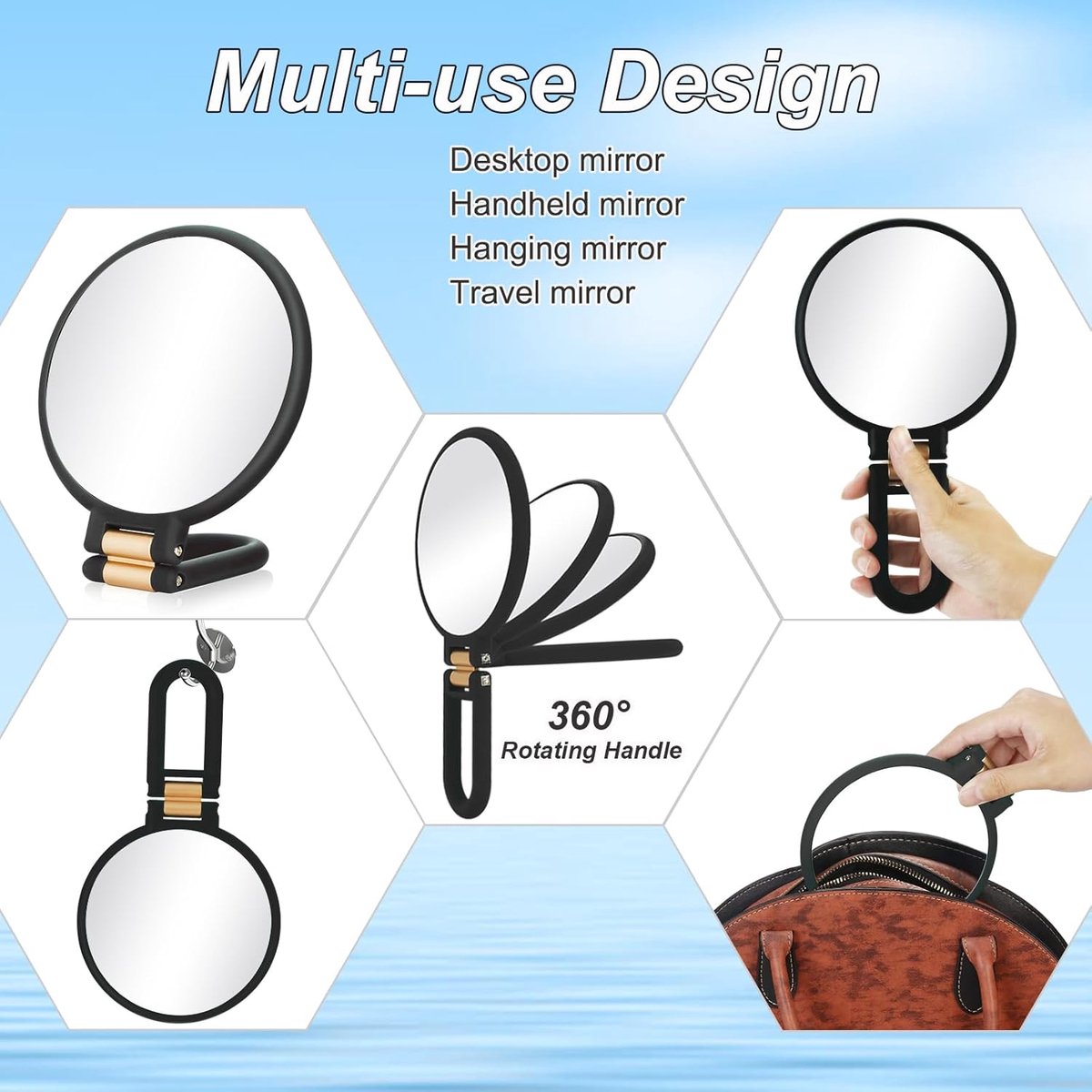 30X Magnifying Mirror - 24*14 cm - Hand Mirror with Folding Handle - Travel Magnifying Mirror with Handle - Double-Sided Magnifying Mirror - with 30x/1x Magnification - Portable Makeup Mirror - Multifunctional Hand Mirror - Black