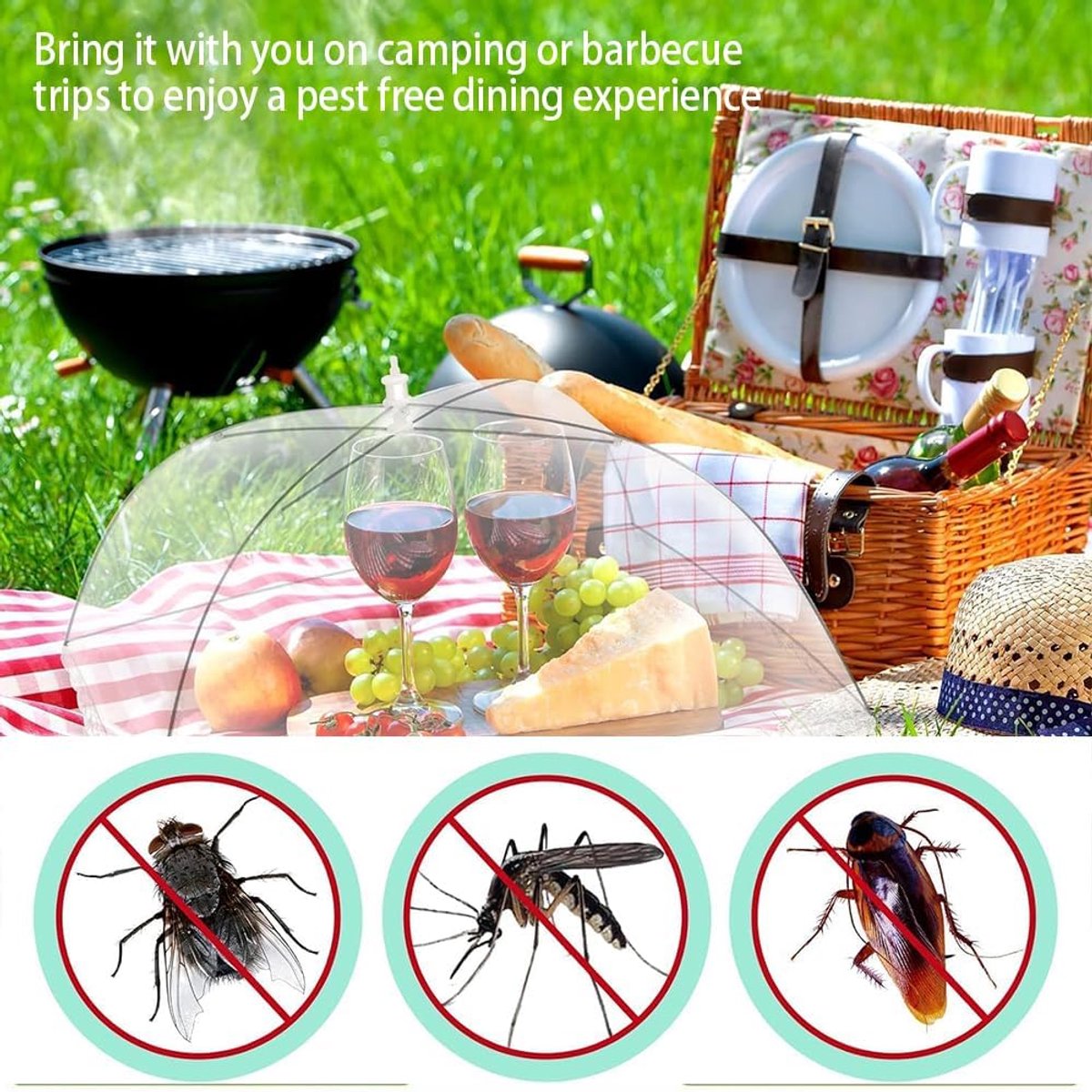 Fly Cover - 4 Pieces - Food Protection Covers - Fly Cover - Foldable - Pop-up Umbrella Net Tent - Cover - Mesh - Mesh Material - Fly Protection - For Food, Fruit, Barbecue - Insect Protection - Perfect Protection - 33*33 cm (12")