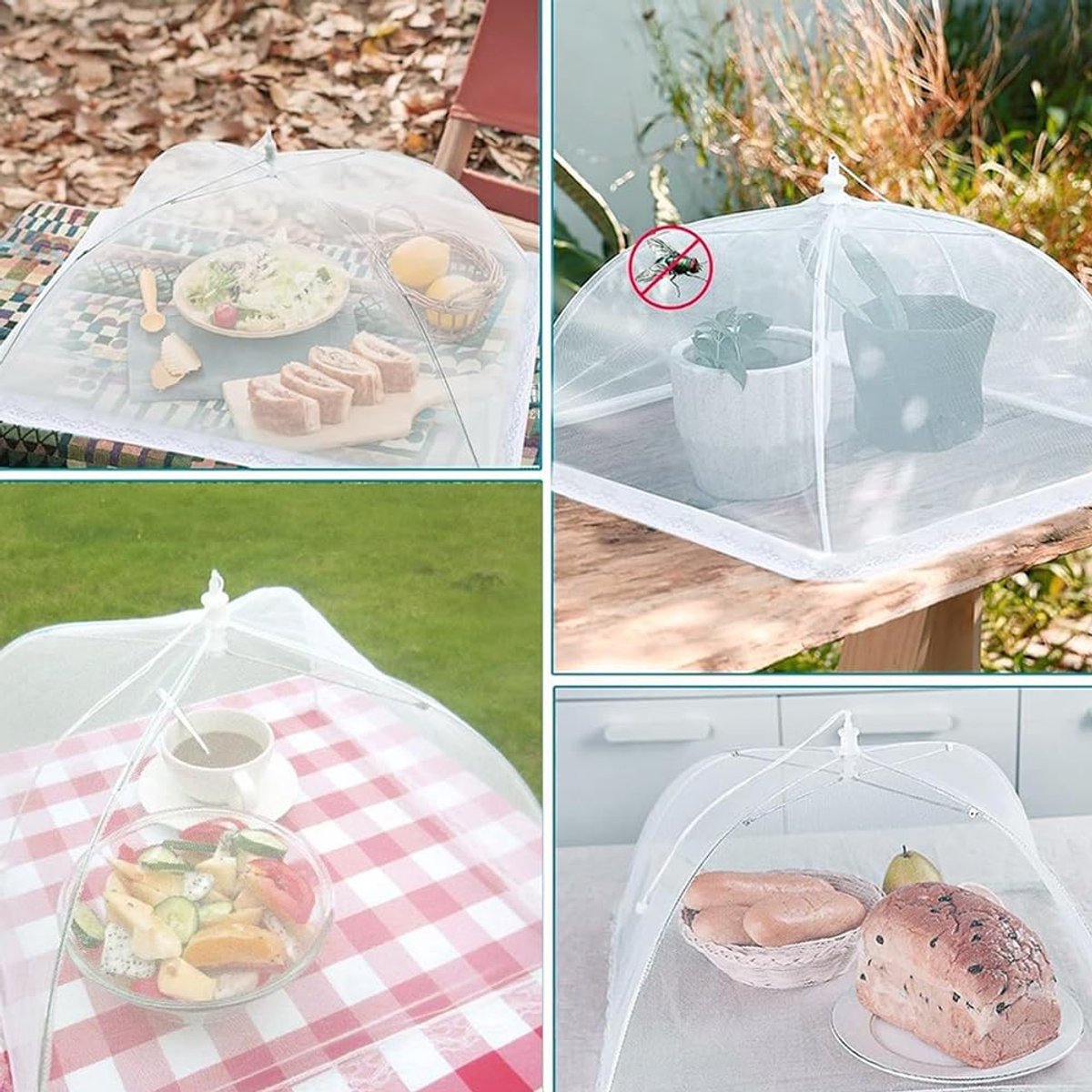 Fly Cover - 4 Pieces - Food Protection Covers - Fly Cover - Foldable - Pop-up Umbrella Net Tent - Cover - Mesh - Mesh Material - Fly Protection - For Food, Fruit, Barbecue - Insect Protection - Perfect Protection - 33*33 cm (12")