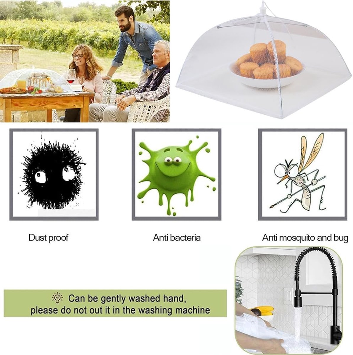 Fly Cover - 4 Pieces - Food Protection Covers - Fly Cover - Foldable - Pop-up Umbrella Net Tent - Cover - Mesh - Mesh Material - Fly Protection - For Food, Fruit, Barbecue - Insect Protection - Perfect Protection - 33*33 cm (12")