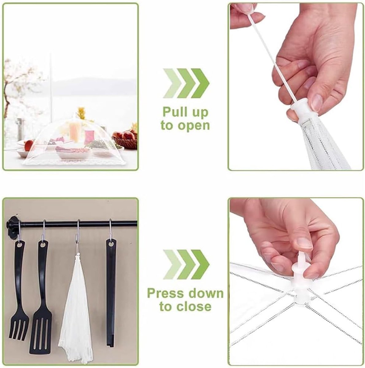 Fly Cover - 4 Pieces - Food Protection Covers - Fly Cover - Foldable - Pop-up Umbrella Net Tent - Cover - Mesh - Mesh Material - Fly Protection - For Food, Fruit, Barbecue - Insect Protection - Perfect Protection - 33*33 cm (12")