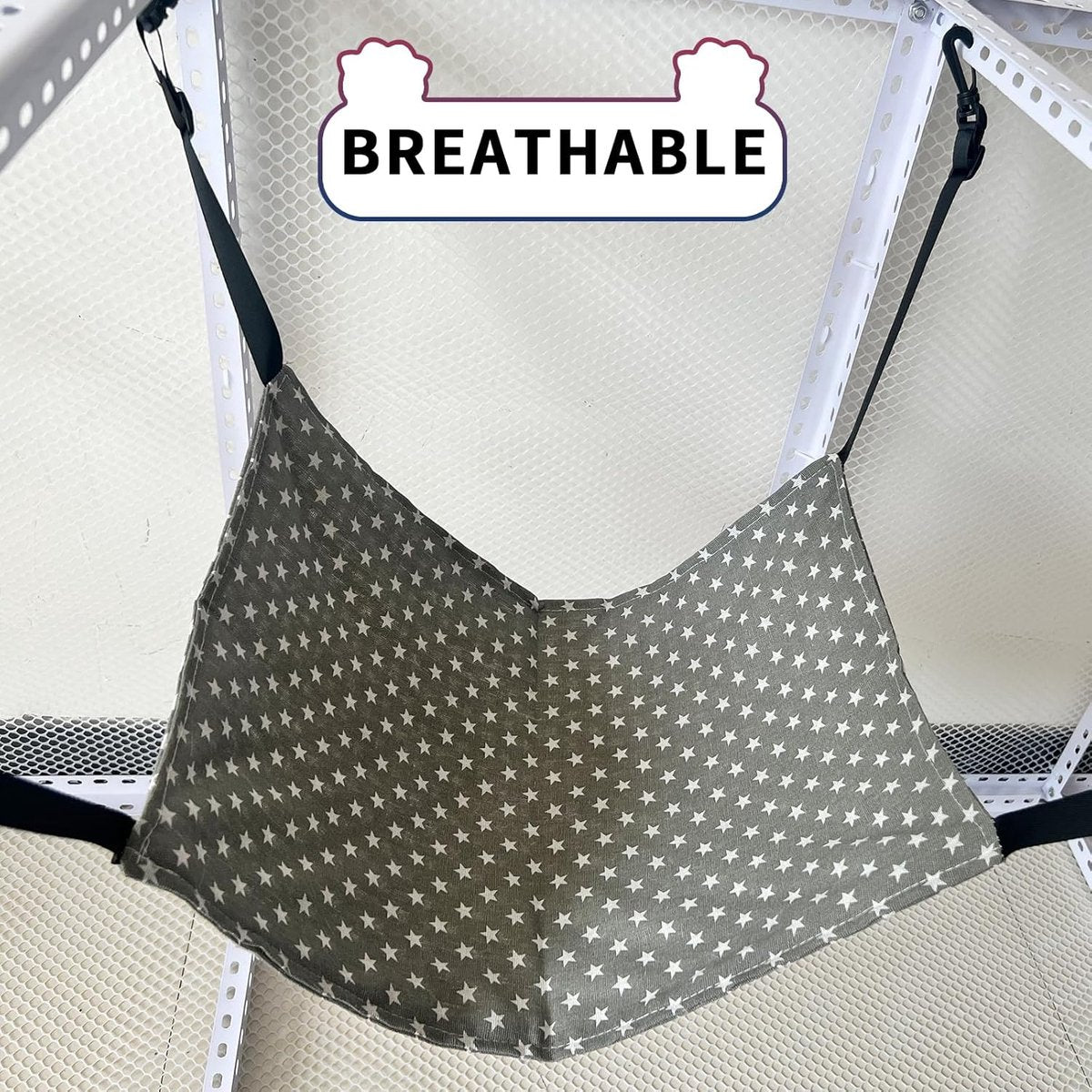 Cat Hammock - Hammock for cats - hanging pet bed - hammock for pets - with hooks - for Kittens, Puppies and Small Pets - Adjustable Straps - Pet Swing - cat bed - for cages and gardens - 53*35 cm - grey stars