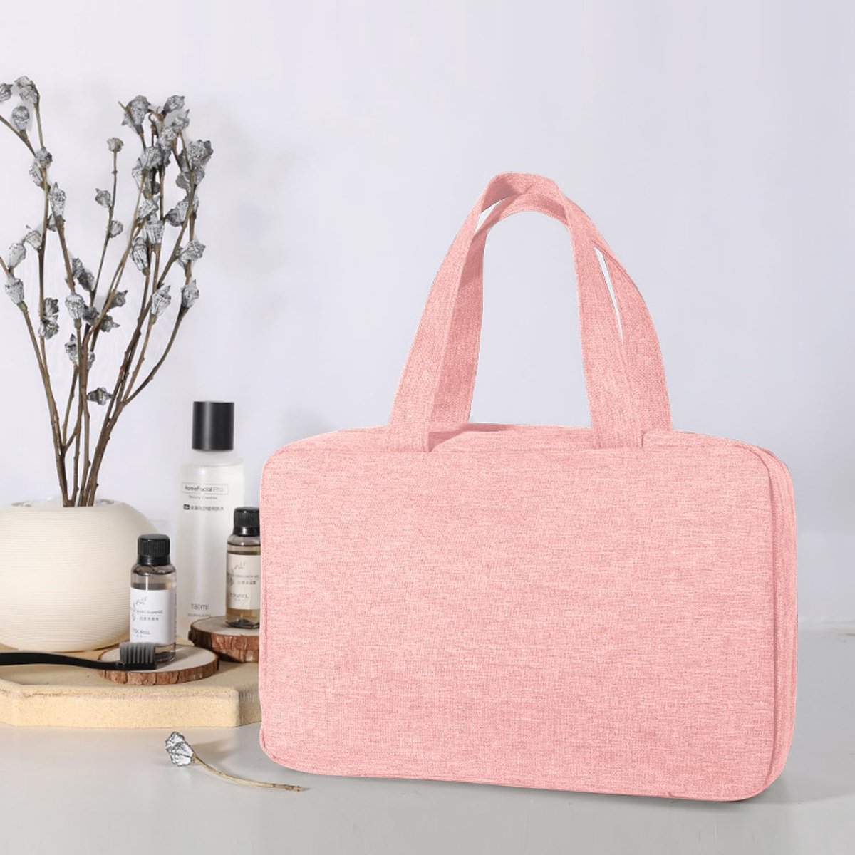 Toiletry bag - Portable hanging toiletry bag - foldable travel toiletry bag - large foldable travel bag - travel makeup bag - storage bag - with 4 compartments - waterproof toiletry bag - unisex - for vacation, shower, camping and travel - 27*18*8 cm - pi