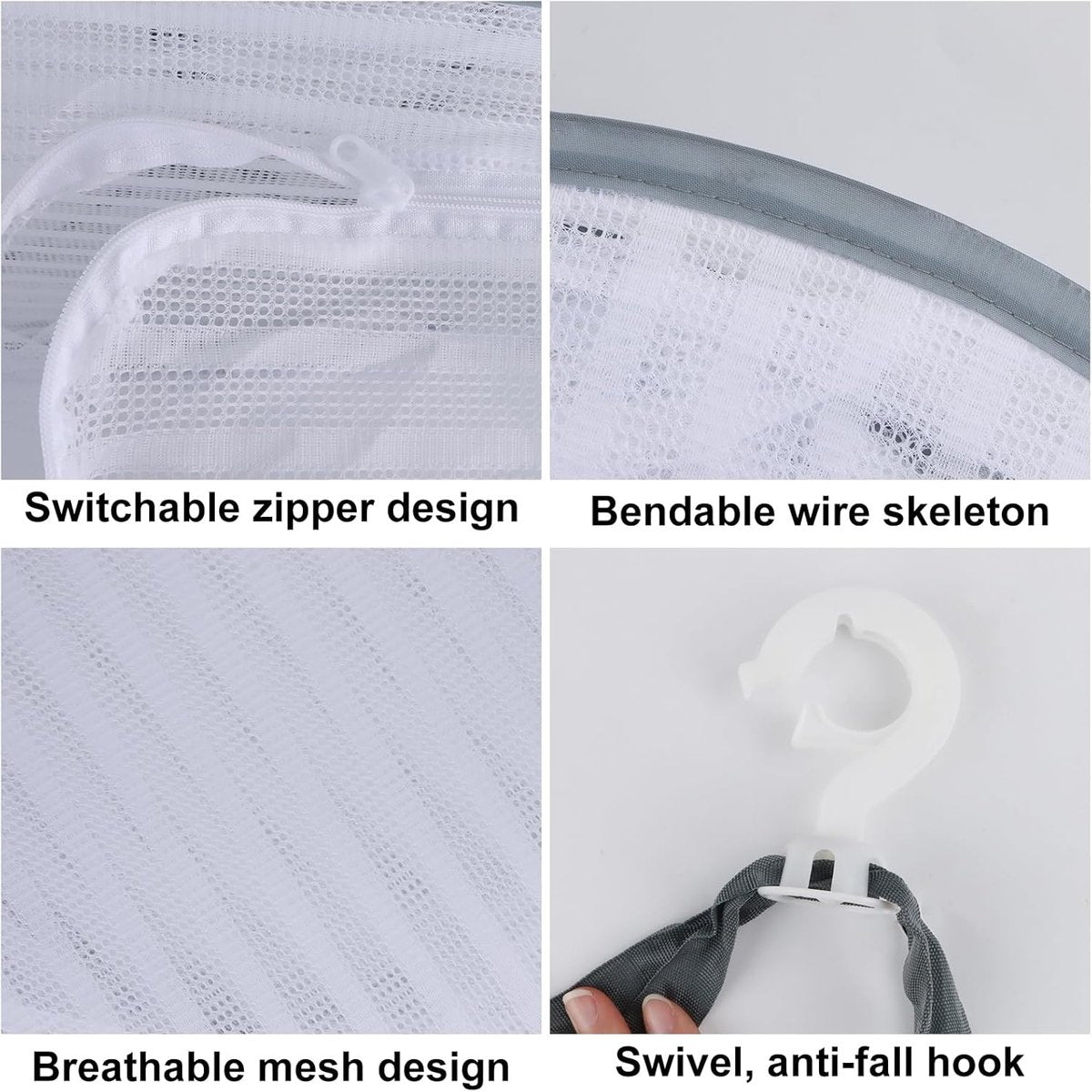 Herb Drying Rack - 40*60cm - 3-tier hanging herb drying net - Drying rack - Drying net - food drying net - hanging mesh net - plant drying rack - with zippers - foldable drying net - for buds, meat, herbs, vegetables, plants, fruit, clothing - white