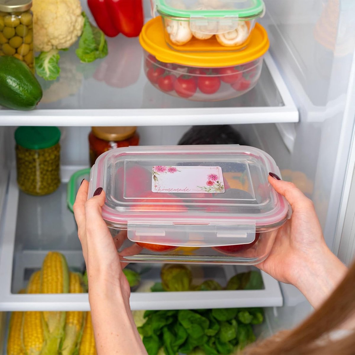 Self-adhesive jam labels - 500 pieces - 3x5 cm - easy-to-remove adhesive food labels - with floral pattern - for refrigerator, kitchen containers, and bottles
