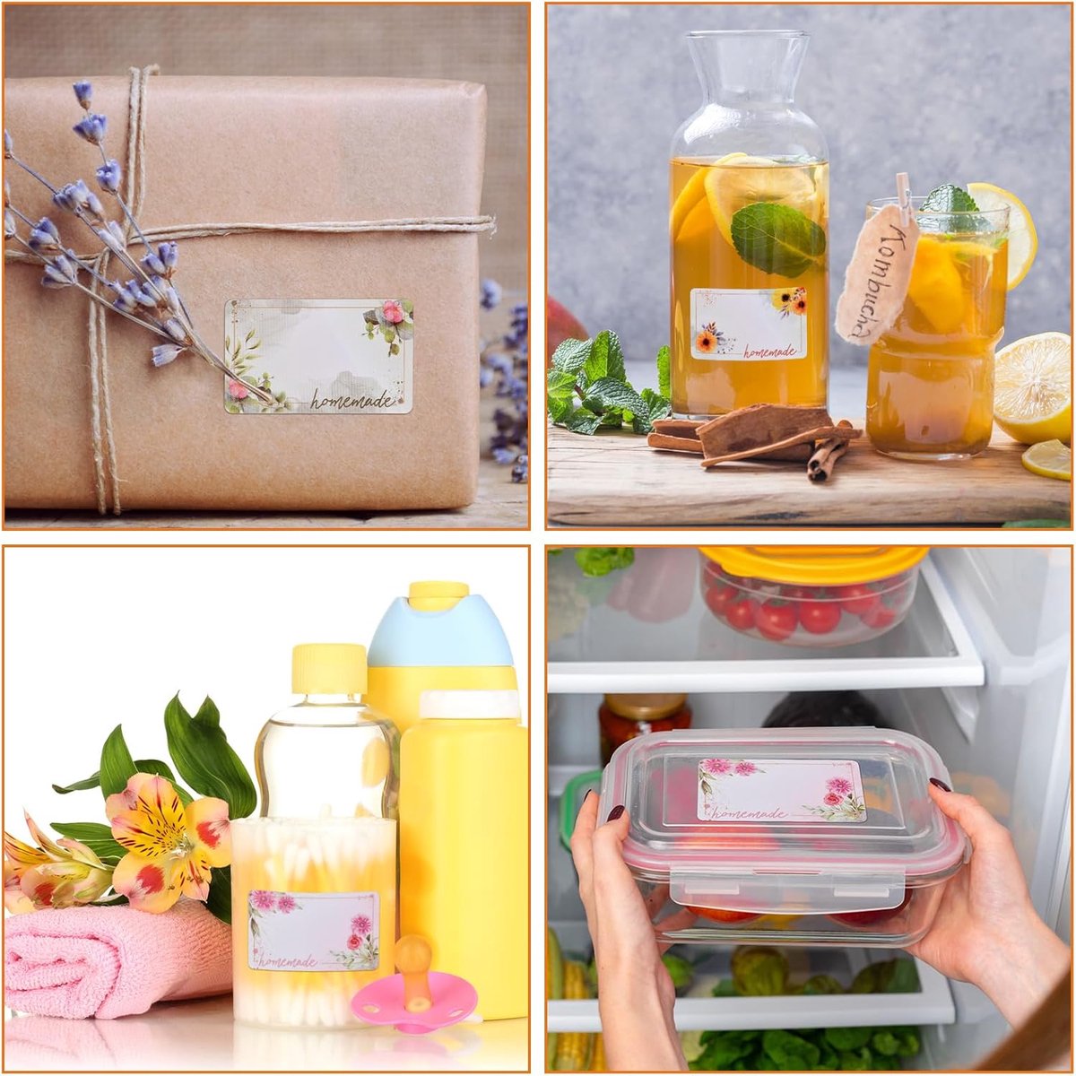 Self-adhesive jam labels - 500 pieces - 3x5 cm - easy-to-remove adhesive food labels - with floral pattern - for refrigerator, kitchen containers, and bottles