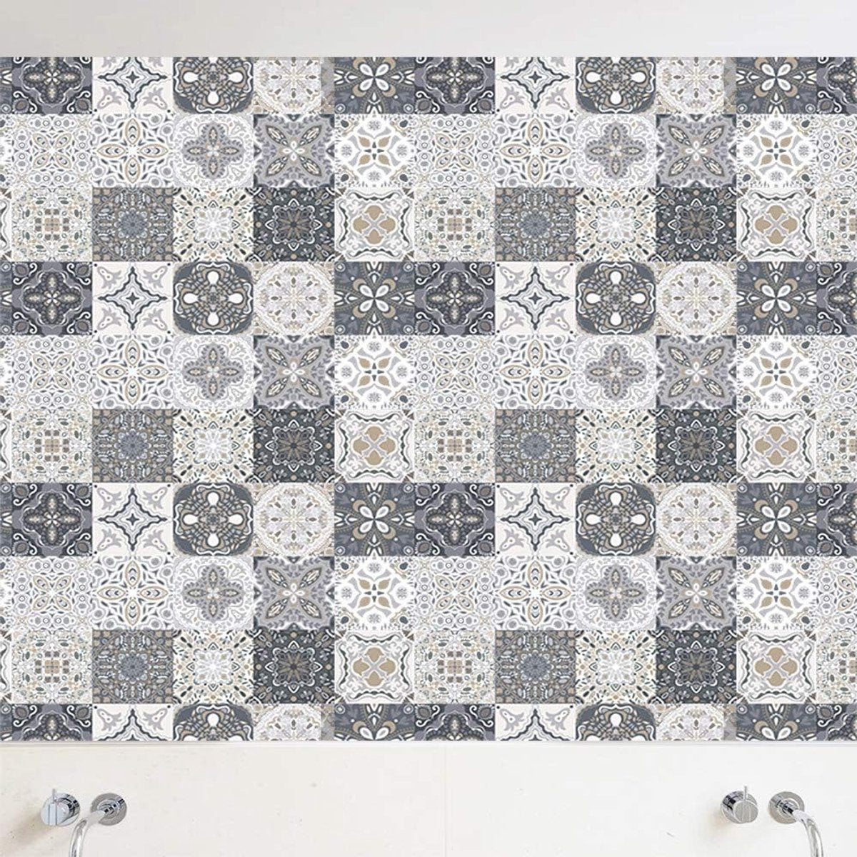 24 Pieces PVC Mosaic Tile Sticker - 10x10 cm - Adhesive Tiles - Moroccan Wall Tile - Waterproof Wallpaper - Decorative Film Furniture Film - Self-Adhesive Tiles - for Kitchen, Cabinet, Furniture, Table - Decorative Sticker Tiles - Adhesive Film Tile Stick