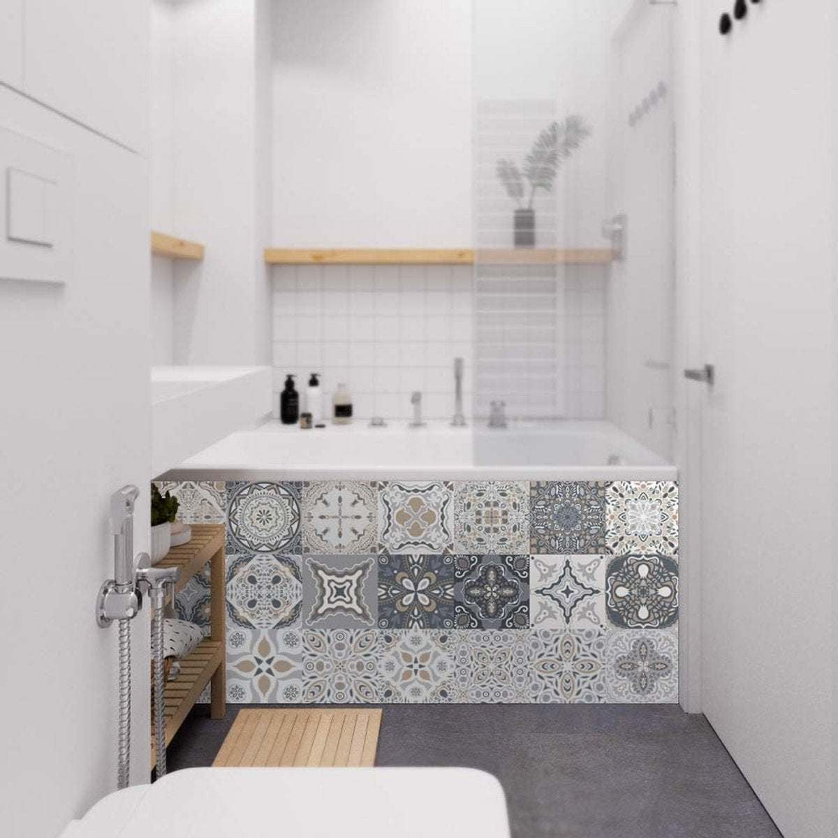 24 Pieces PVC Mosaic Tile Sticker - 10x10 cm - Adhesive Tiles - Moroccan Wall Tile - Waterproof Wallpaper - Decorative Film Furniture Film - Self-Adhesive Tiles - for Kitchen, Cabinet, Furniture, Table - Decorative Sticker Tiles - Adhesive Film Tile Stick