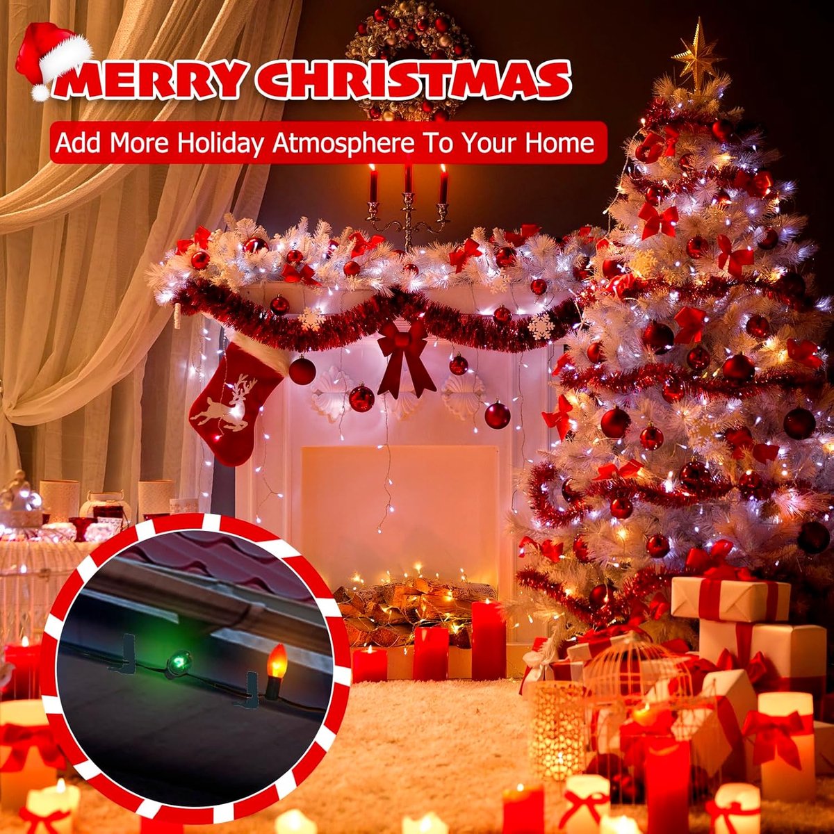 30 pieces - Christmas lighting clips - Light clips - Plastic clips - Lighting hooks - Party lighting clamps - festive string lights clips - hooks - for party decoration, gutter, fencing, roof edge - 49*42*13.7 mm - green