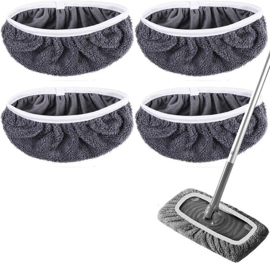 4 Pack Reusable Microfiber Cloths - Suitable for Efficient Sweeping Cleaning - Suitable for Swiffer Sweeper - Wet & Dry Cleaning Cloths - Mop Head Replacement - Washable Refills - for Household Floors - 25 x 11.5 cm - Grey