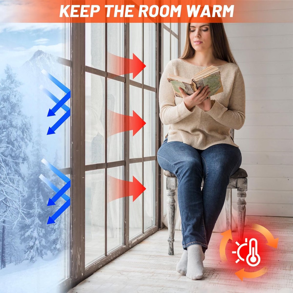 Window Film - Thermal Insulation for Windows - Window Film Insulation Sealing Set - Winter Window Insulation Set - Window Insulation Film - Winter Insulation Window Covering Set - Self-Adhesive - with Velcro - for windows and skylights - transparent - 120