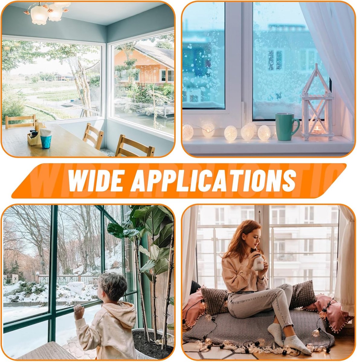 Window Film - Thermal Insulation for Windows - Window Film Insulation Sealing Set - Winter Window Insulation Set - Window Insulation Film - Winter Insulation Window Covering Set - Self-Adhesive - with Velcro - for windows and skylights - transparent - 120