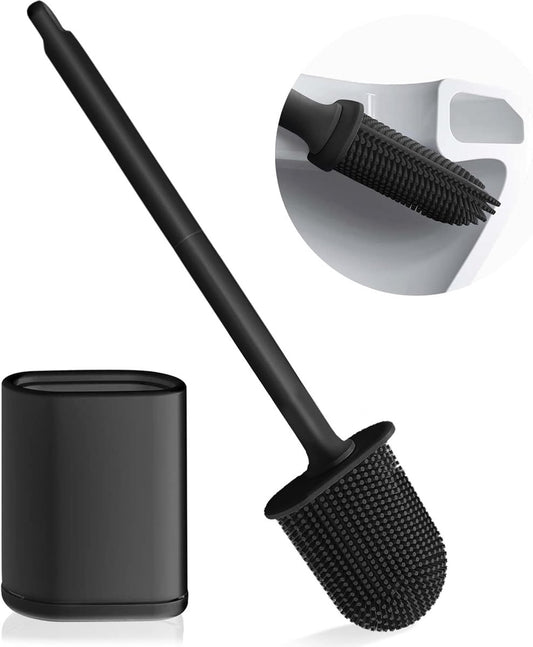 Toilet brush and holder set - Toilet brush - Deep cleaning - Silicone toilet brush - Flexible toilet brush head - Wall mounting - Freestanding toilet brush holder - Black
