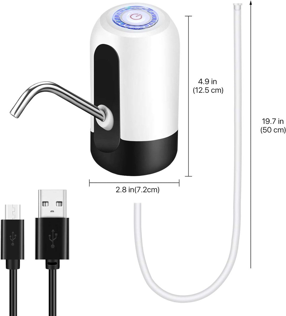 Electric water pump - Portable water pump - Water pump - Water bottle dispenser - detachable electric pump - for desk, countertop, kitchen and office - white - 7.2*7.2*12.5 cm