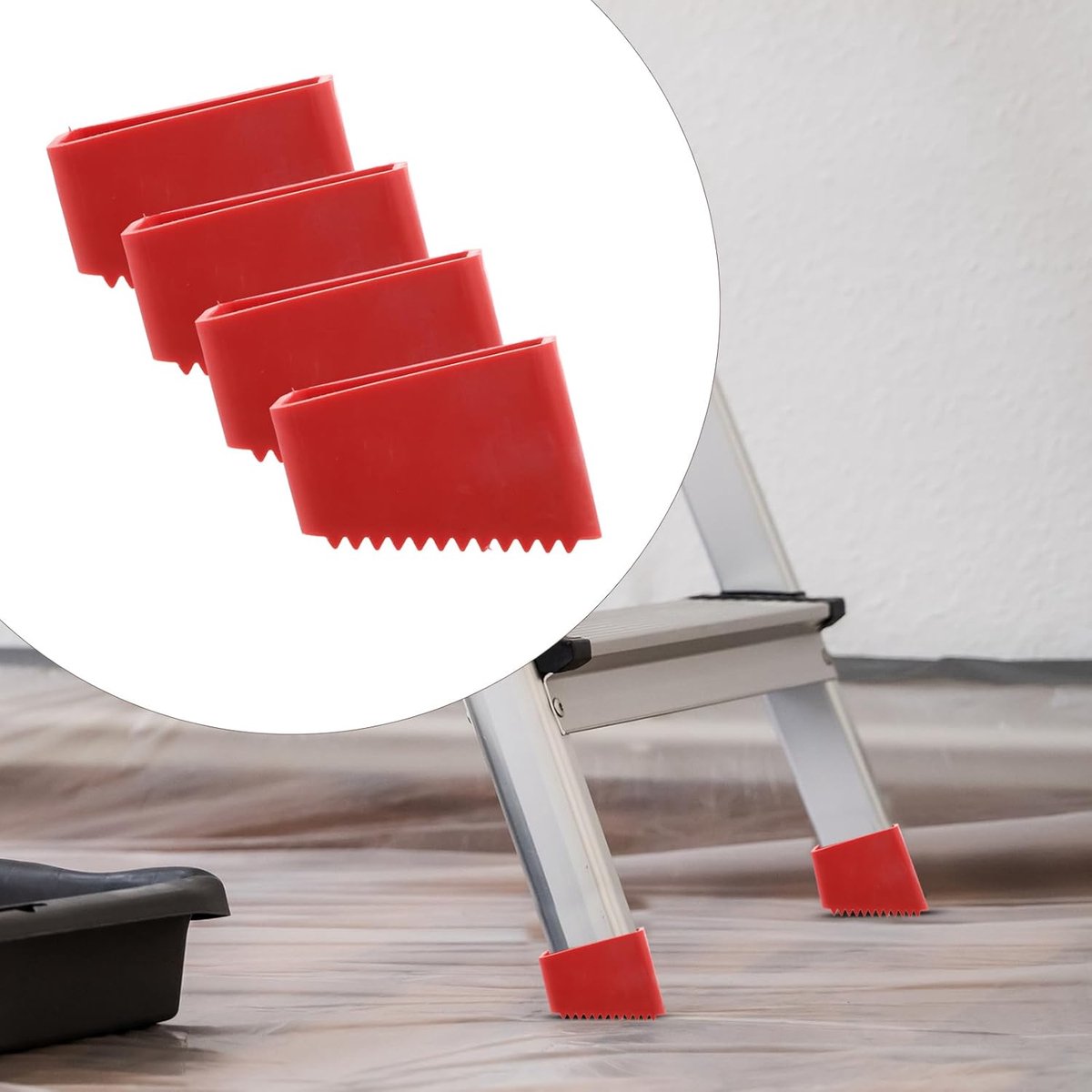 4 pieces - 5*3.8*2 cm - non-slip ladder foot covers - durable accessories for home ladders - attic ladder stepladder foot caps - stepladder feet rubber non-slip pads - easy to install - rubber foot covers - red