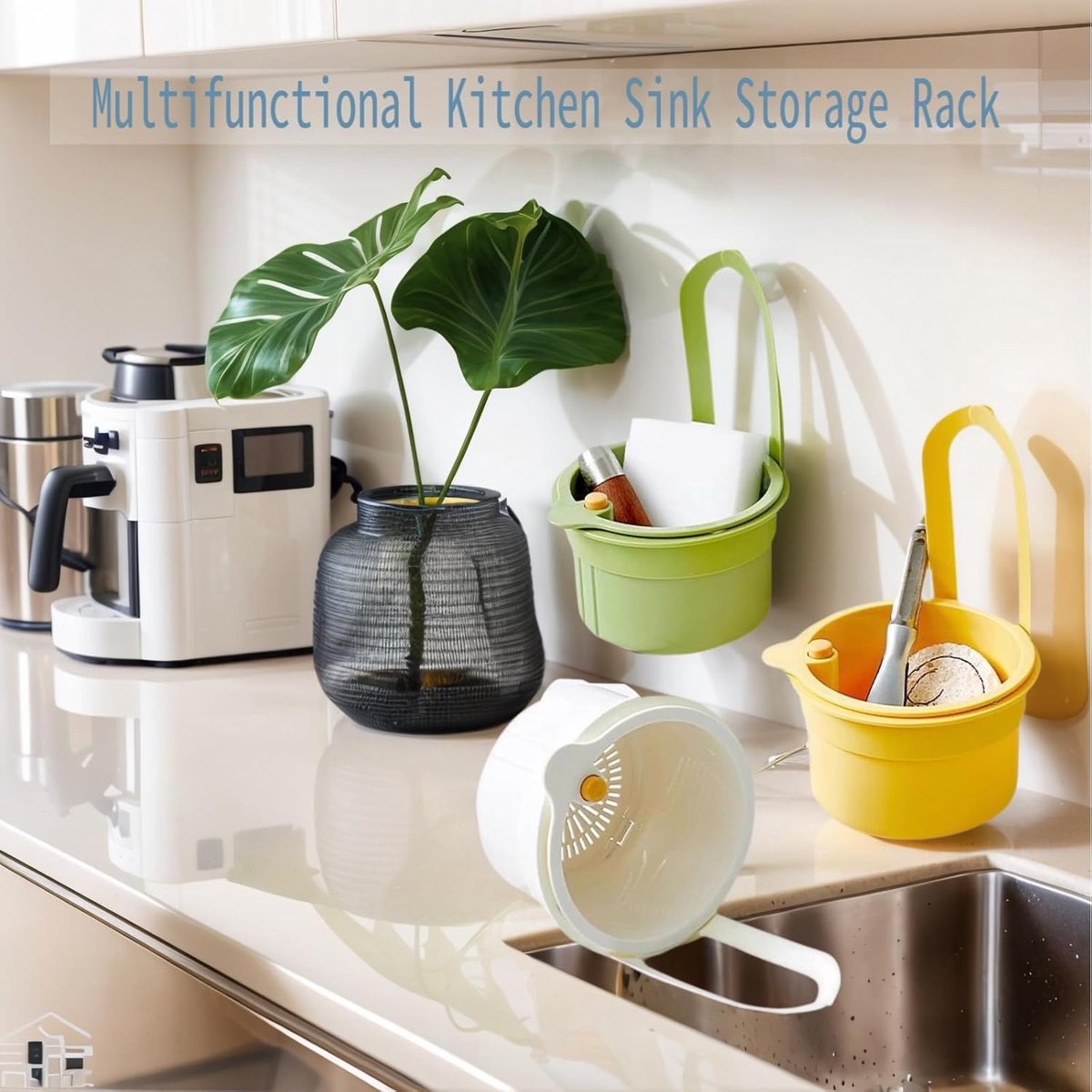 Drain Basket - Drain Filter - Sink Storage Holder - Faucet Hanging Strainer - Sink Drain Basket - Sink Strainer Basket - Sink Food Waste Collection Bin - Sink Trash Can - Plastic Kitchen Sink Strainer - Food Fruit Vegetable Drying Rack - Green