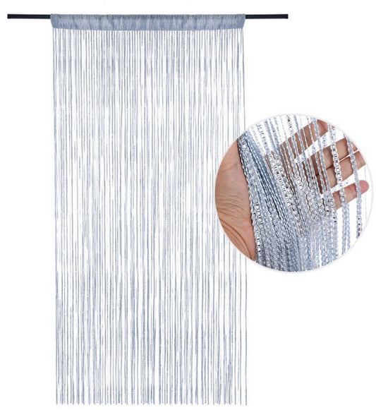 99*199 cm - Fly curtain - Screen door - Door curtain - Window decoration - with tassels - wardrobe curtain - door cord - curtains - mosquito net - for doorway, interior decoration - silver