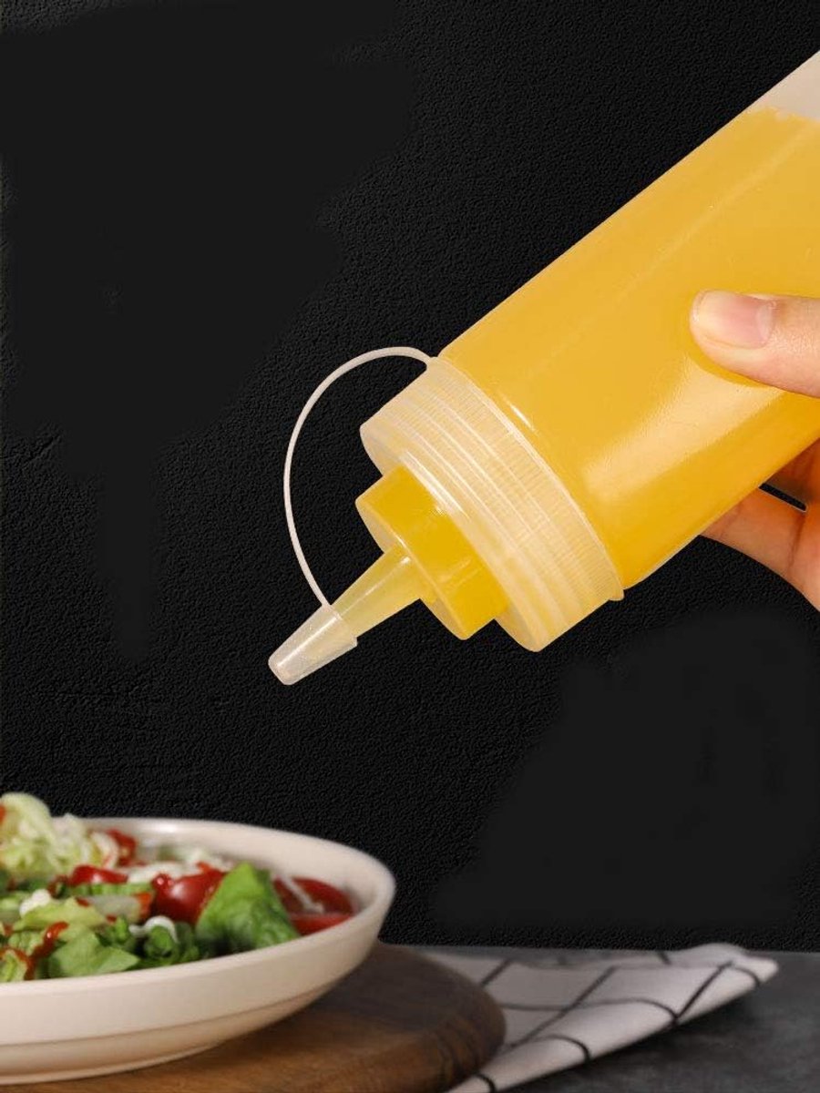 Dispensing bottle - 2 pieces - Squeeze bottle - 300 ml - sauce bottle - Squeeze Squirt Seasoning Bottles with Cap - sauce bottles - Transparent Plastic - for Ketchup Salad dressing Mustard Olive oil - Squeeze seasoning bottles - Garnish bottle - Transpare