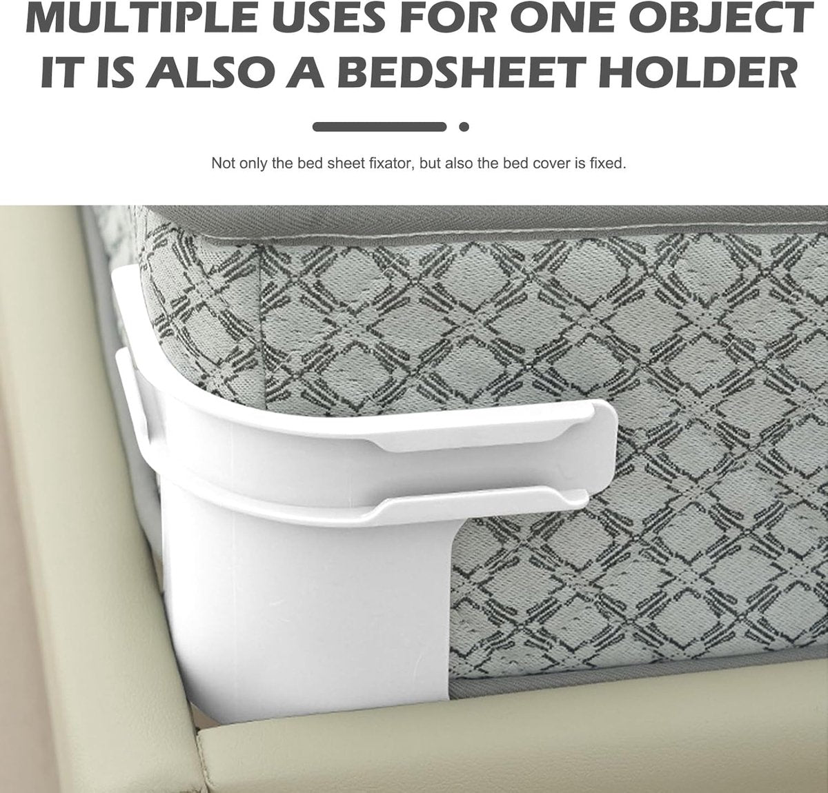 4 pieces - Sheet holder - Bed sheet holder - Duvet clips - Sheet clamps - with fastening strips - removable fitted sheet corner holders - bed clips - corner holders for covers - for mattress protectors, bedding, blankets - 15*12*8.5 cm - white