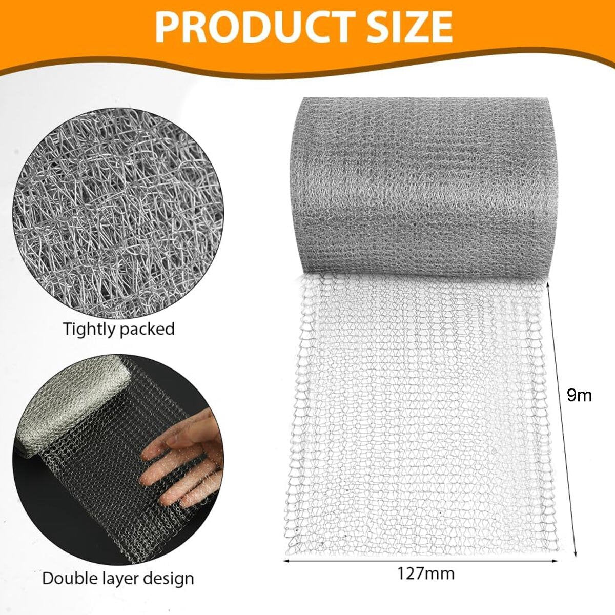 Stainless steel fine mesh - 9 m x 12.7 cm - Insect net - Rodent repellent net - Bird-proof net - Stainless steel mesh - stainless steel metal mesh - for keeping out snails, birds, slugs and insects - Garden protection - silver