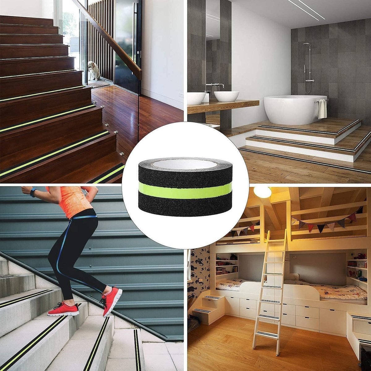 Roll Anti-slip adhesive tape - Stair tape - with glow-in-the-dark light film - Anti-slip Griptape - Glowing in the Dark - safety tape for stairs, ladders, slippery floors, indoors and outdoors - Safety tape - 5 m x 5 cm