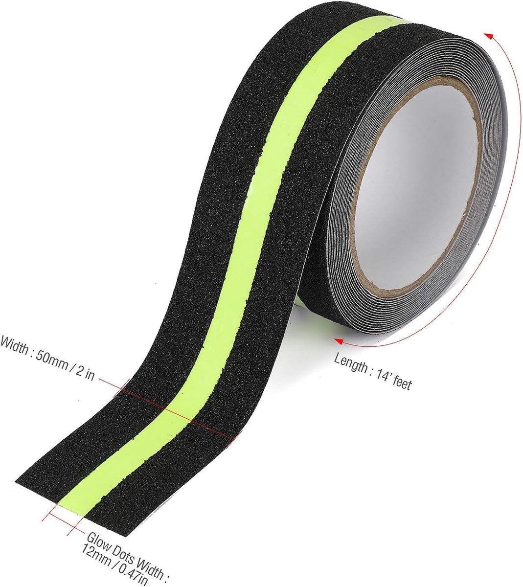 Roll Anti-slip adhesive tape - Stair tape - with glow-in-the-dark light film - Anti-slip Griptape - Glowing in the Dark - safety tape for stairs, ladders, slippery floors, indoors and outdoors - Safety tape - 5 m x 5 cm