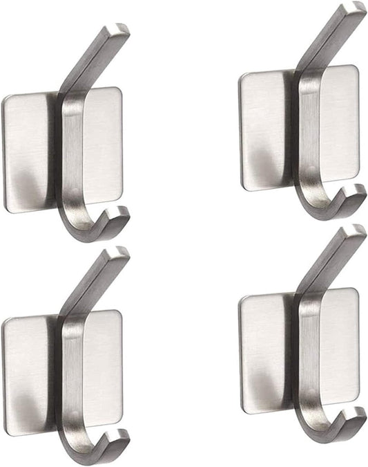 4 pieces - 8*4.5*3.5 cm - Stainless steel hook - self-adhesive towel hooks - Towel hook - Self-adhesive hook - Square hook - adhesive hooks - adhesive wall hooks - towel hooks - for bathroom, kitchen, home and office - silver