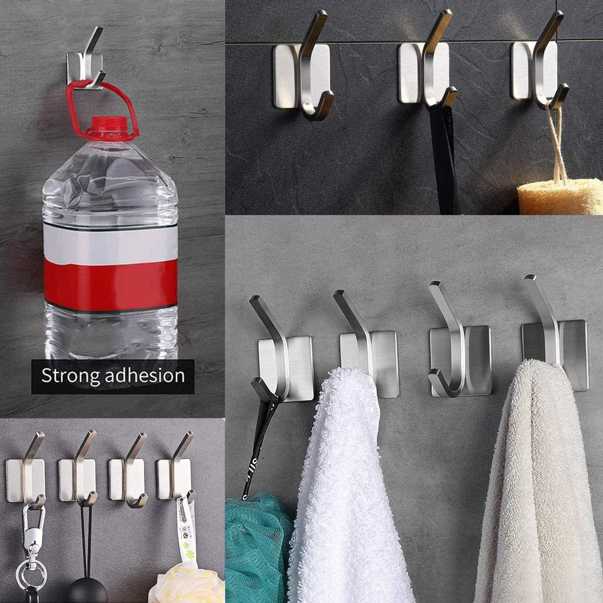 4 pieces - 8*4.5*3.5 cm - Stainless steel hook - self-adhesive towel hooks - Towel hook - Self-adhesive hook - Square hook - adhesive hooks - adhesive wall hooks - towel hooks - for bathroom, kitchen, home and office - silver
