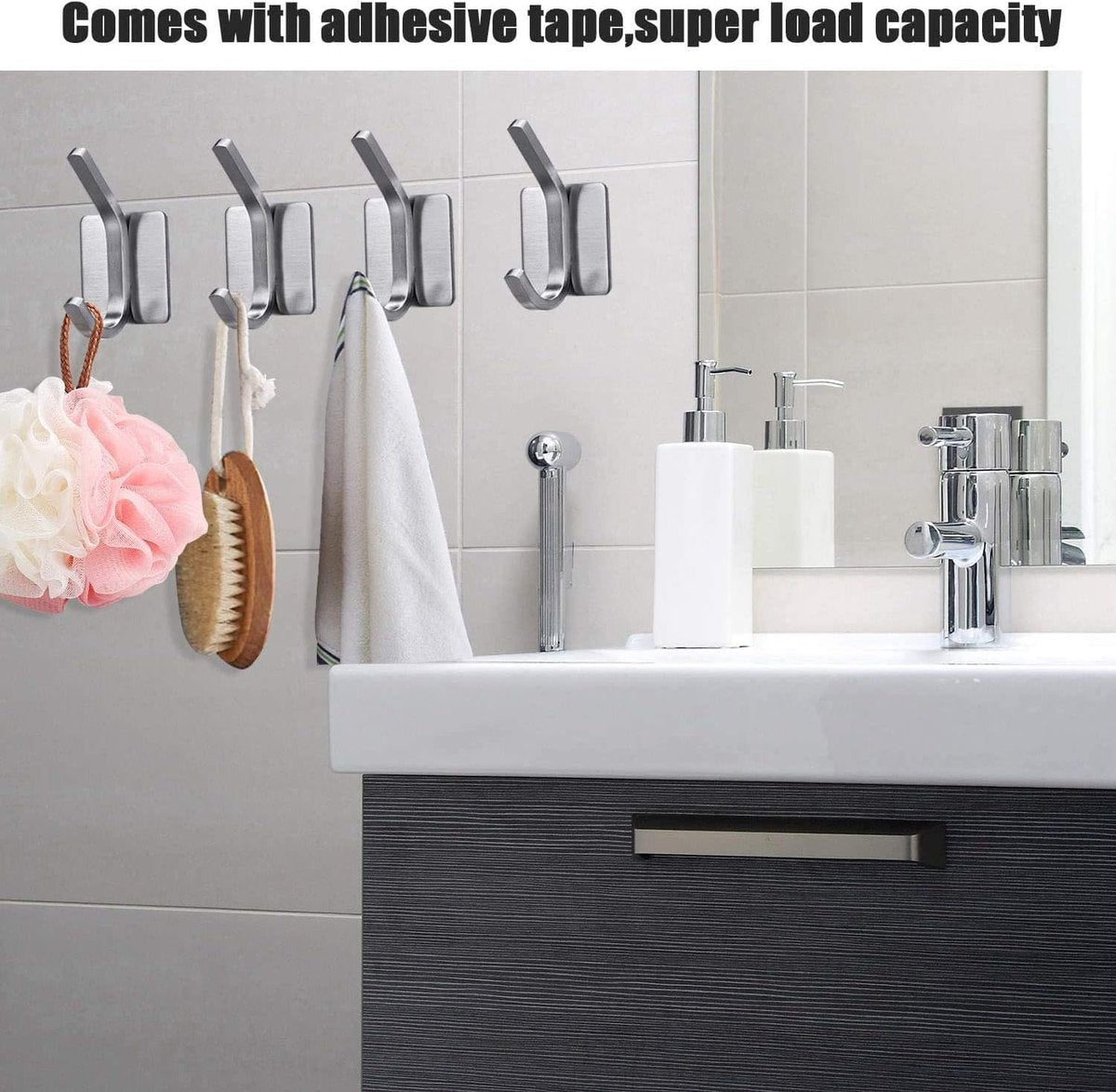 4 pieces - 8*4.5*3.5 cm - Stainless steel hook - self-adhesive towel hooks - Towel hook - Self-adhesive hook - Square hook - adhesive hooks - adhesive wall hooks - towel hooks - for bathroom, kitchen, home and office - silver