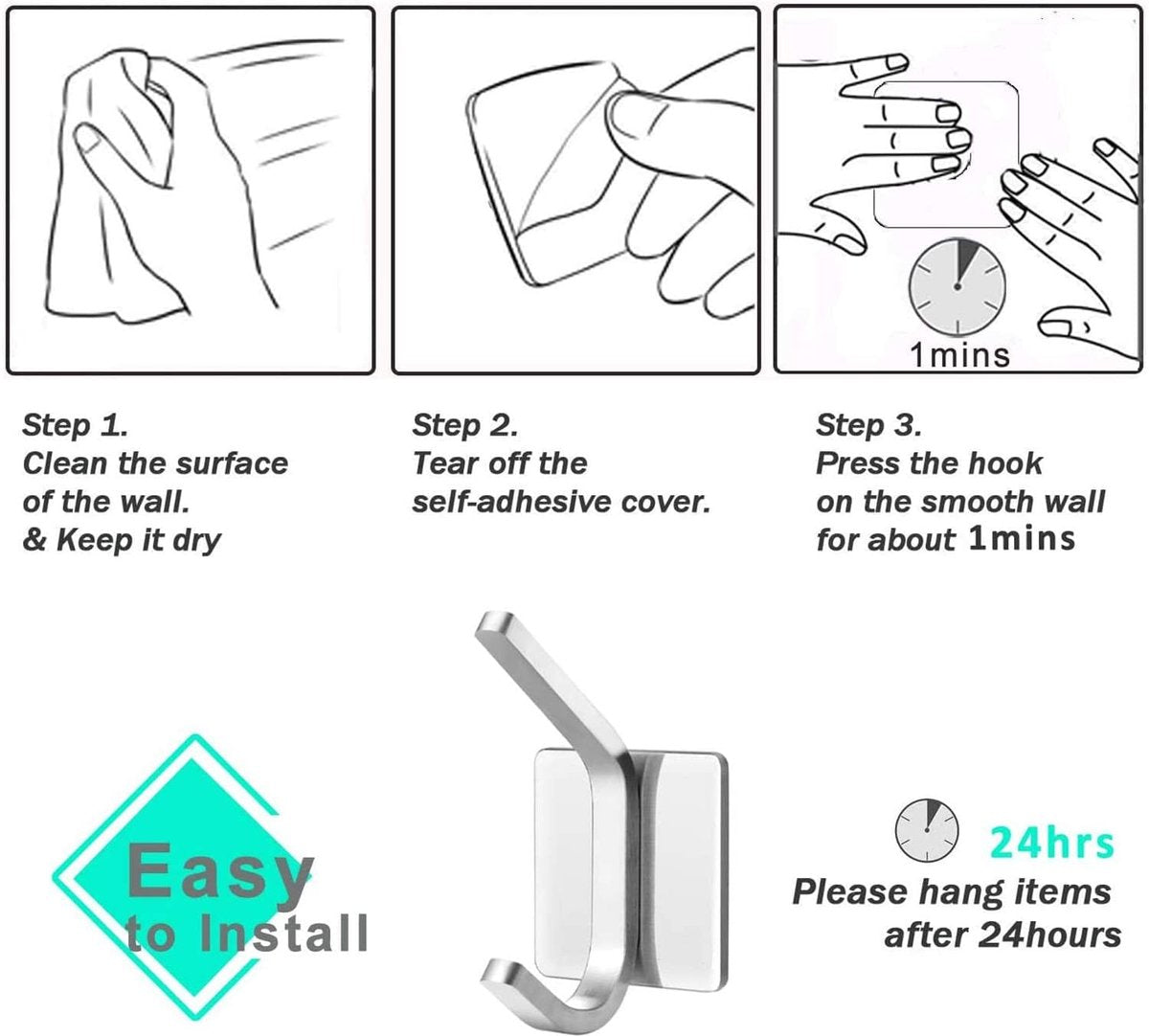 4 pieces - 8*4.5*3.5 cm - Stainless steel hook - self-adhesive towel hooks - Towel hook - Self-adhesive hook - Square hook - adhesive hooks - adhesive wall hooks - towel hooks - for bathroom, kitchen, home and office - silver