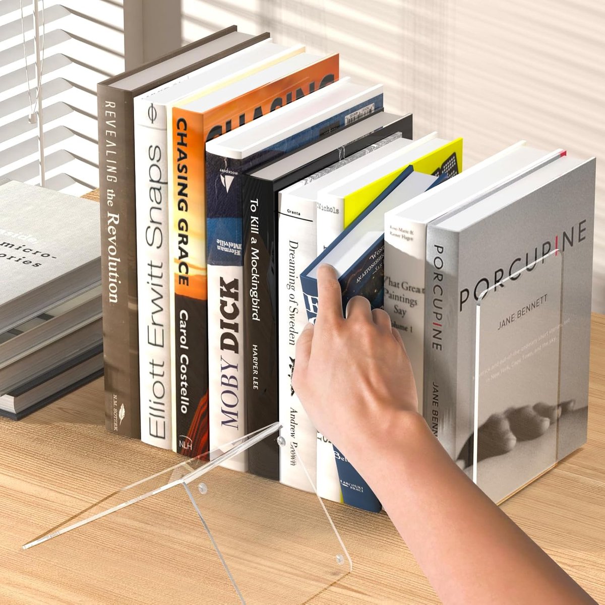 4 Pieces Bookends - bookends - Transparent Book Stand - Book Holder - Shelf Organizer - Book Support - Bookshelf - Magazine Holder Book Support - Reading Tray - Magazine Rack - for library, office, school - Transparent