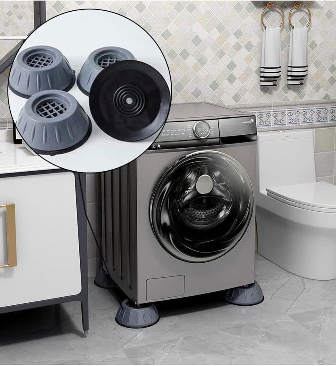 4 Pieces Vibration Washing Machine Feet - Shock Absorbers - Rubber Feet - Washing Machine Shock Absorbers - Non-slip and Quiet - Washing Machine Stand - Suitable for Washing Machine Stands - Washing Machine and Dryer Feet
