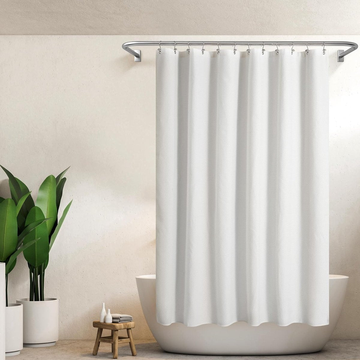 Waffle Weave Shower Curtain - Shower Curtain - Window Curtain - Fabric shower curtain for bathroom - Raised fabric - Waterproof - Washable - Suitable for bathroom, bedroom - White - 150 × 180 CM