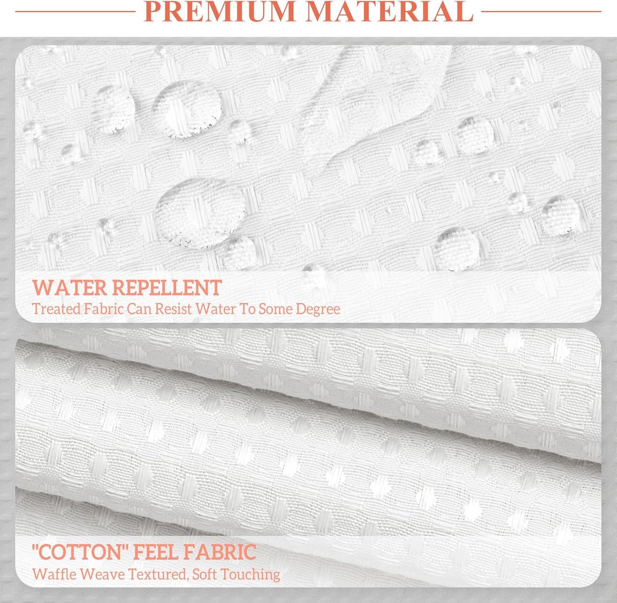 Waffle Weave Shower Curtain - Shower Curtain - Window Curtain - Fabric shower curtain for bathroom - Raised fabric - Waterproof - Washable - Suitable for bathroom, bedroom - White - 150 × 180 CM