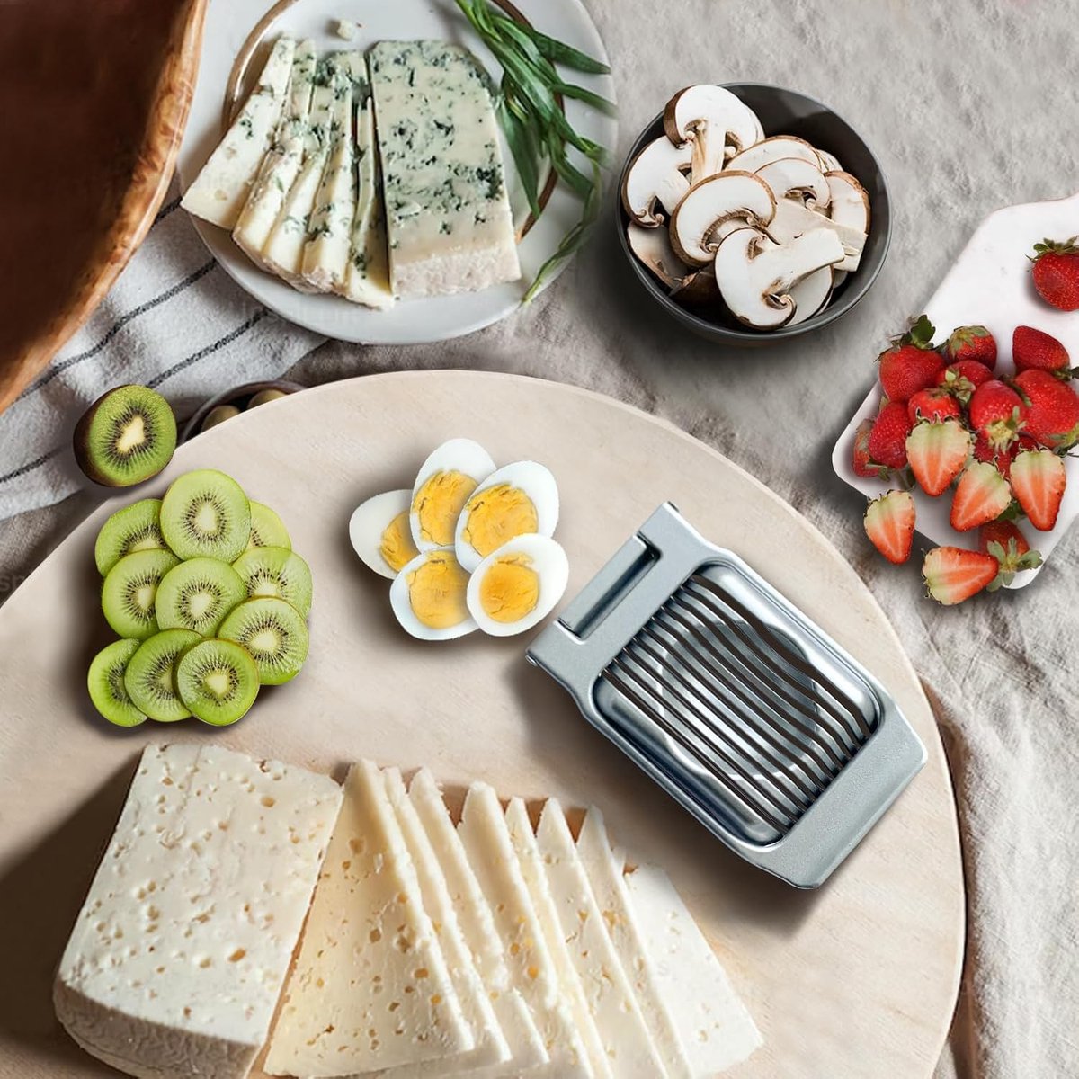 Aluminum Alloy Egg Slicer - Egg Slicer - Hard-Boiled Egg Slicer - Mushroom Slicer - Professional Egg Slicer - Multifunctional Egg Slicer - Round and Oval Slice Egg Slicer - For slicing eggs, bananas, and strawberries - Silver