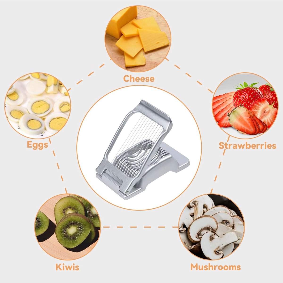 Aluminum Alloy Egg Slicer - Egg Slicer - Hard-Boiled Egg Slicer - Mushroom Slicer - Professional Egg Slicer - Multifunctional Egg Slicer - Round and Oval Slice Egg Slicer - For slicing eggs, bananas, and strawberries - Silver