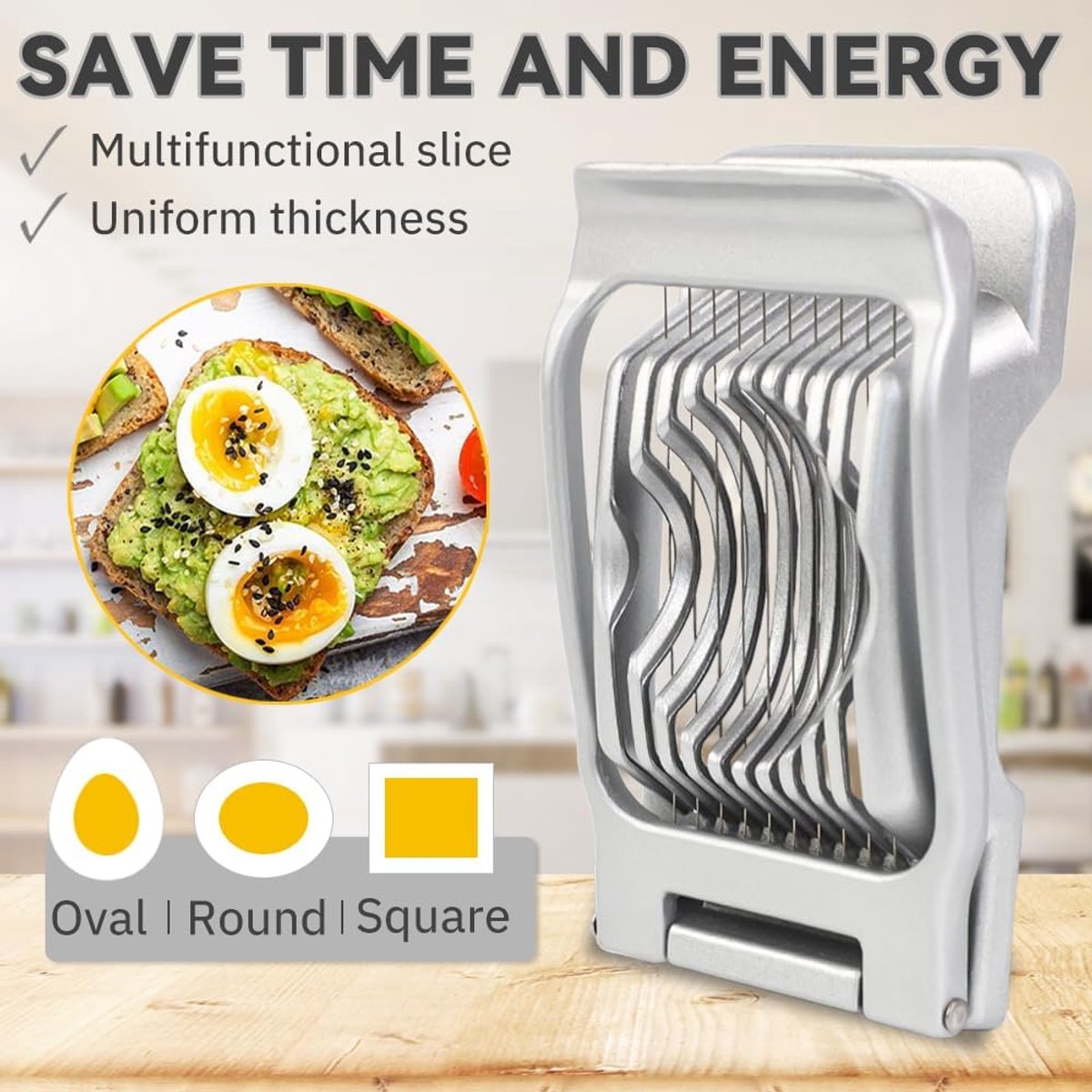 Aluminum Alloy Egg Slicer - Egg Slicer - Hard-Boiled Egg Slicer - Mushroom Slicer - Professional Egg Slicer - Multifunctional Egg Slicer - Round and Oval Slice Egg Slicer - For slicing eggs, bananas, and strawberries - Silver