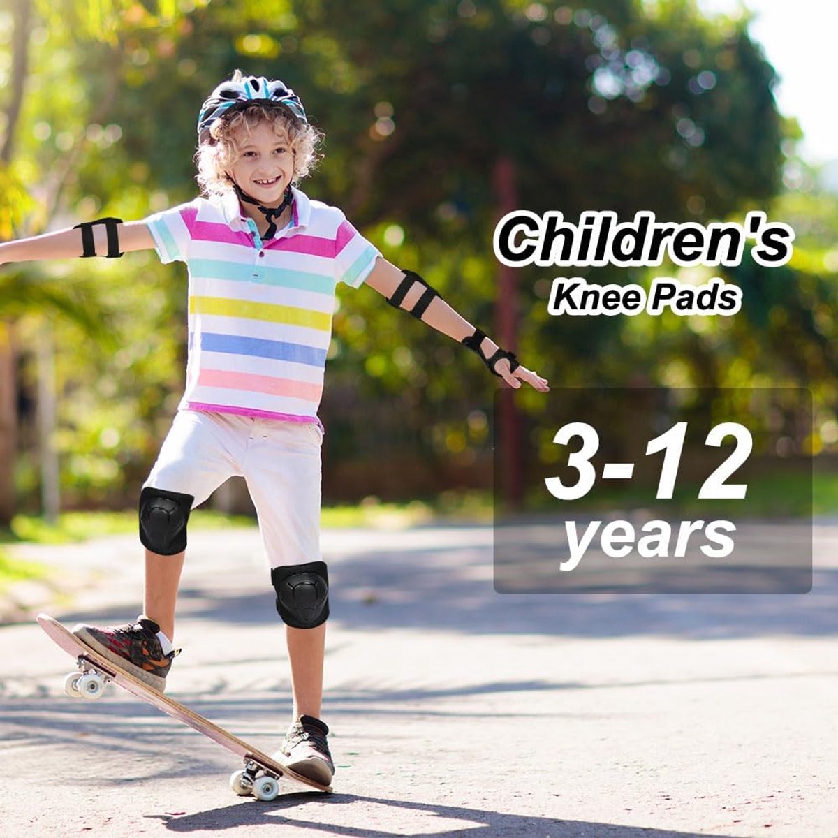 Kids Skate Protection Set - Protective covers for children's roller skates - Skate protection - Protection set for roller skates - Knee pads for children - Includes knee pads, elbow pads and wrist pads - knee pad set - Black