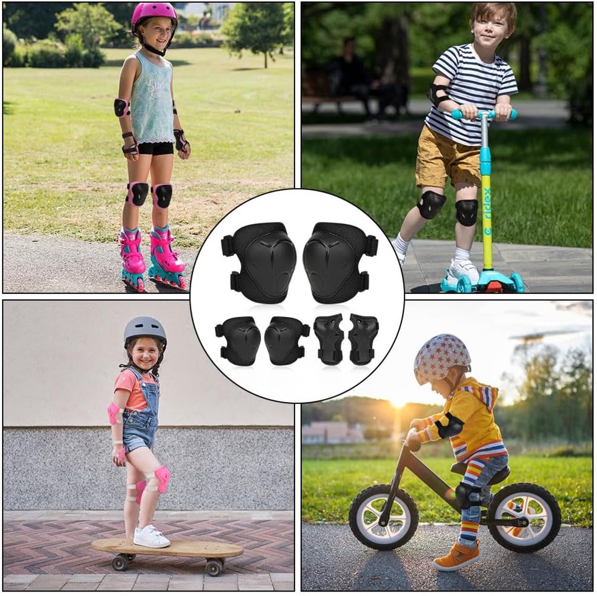 Kids Skate Protection Set - Protective covers for children's roller skates - Skate protection - Protection set for roller skates - Knee pads for children - Includes knee pads, elbow pads and wrist pads - knee pad set - Black