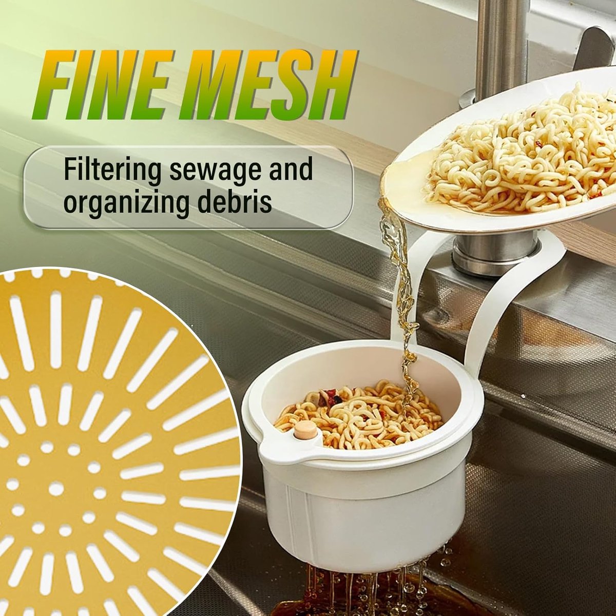 Drain Basket - Drain Filter - Sink Storage Holder - Faucet Hanging Strainer - Sink Drain Basket - Sink Strainer Basket - Sink Food Waste Collection Bin - Sink Trash Can - Plastic Kitchen Sink Strainer - Food Fruit Vegetable Drying Rack - Yellow