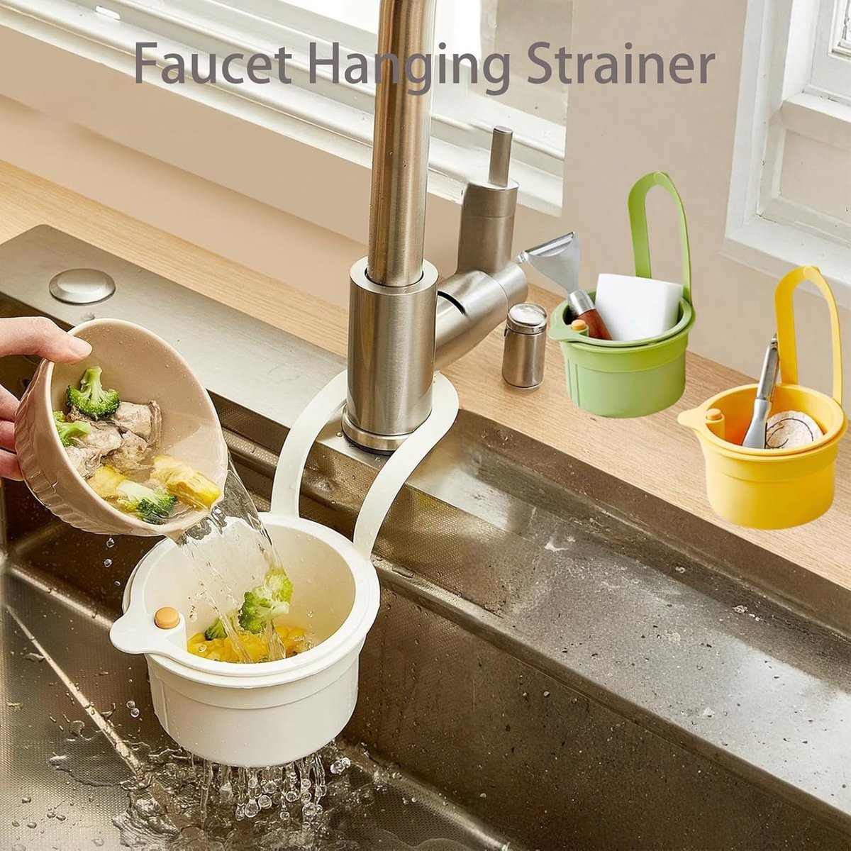 Drain Basket - Drain Filter - Sink Storage Holder - Faucet Hanging Strainer - Sink Drain Basket - Sink Strainer Basket - Sink Food Waste Collection Bin - Sink Trash Can - Plastic Kitchen Sink Strainer - Food Fruit Vegetable Drying Rack - Yellow