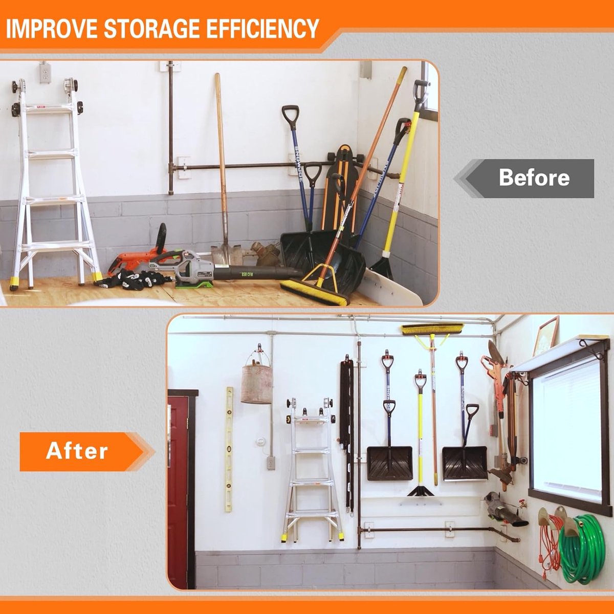 pieces - Heavy Duty Garage Hooks - Wave Long Hooks - Wall-Mounted Storage Rack - Electrical and Garden Tool Organizer - for hanging Ladders, Bicycles, Garden Hoses, Large Items and More - black - 19*16*6.5 cm