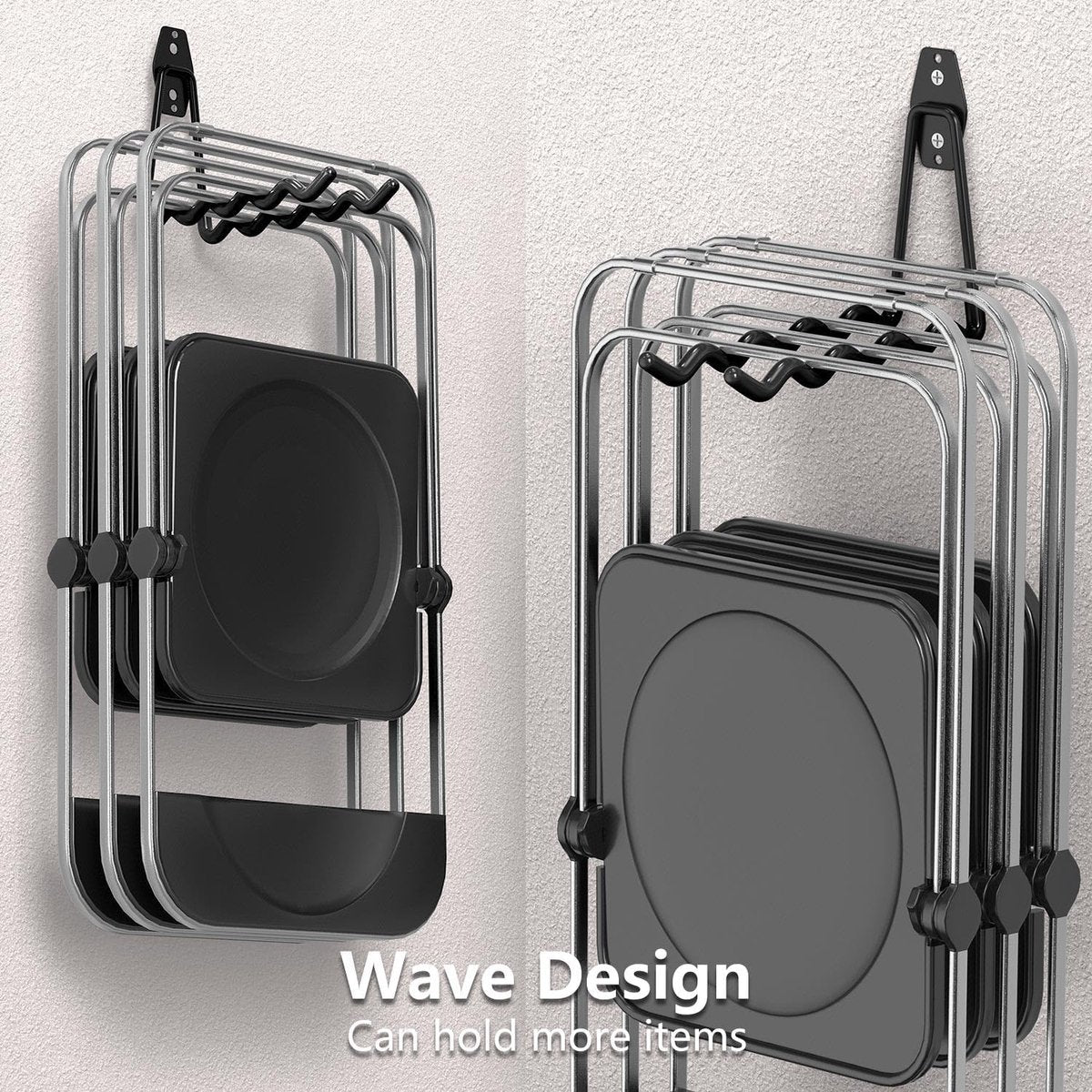 pieces - Heavy Duty Garage Hooks - Wave Long Hooks - Wall-Mounted Storage Rack - Electrical and Garden Tool Organizer - for hanging Ladders, Bicycles, Garden Hoses, Large Items and More - black - 19*16*6.5 cm