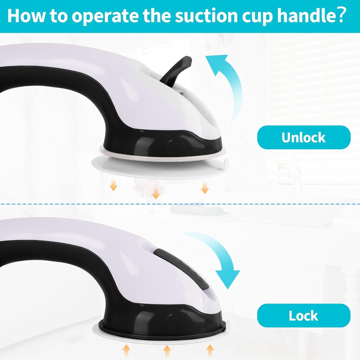 Set of 2 suction cup grab bars - Shower safety grab bars with suction cups - Extra handle - No drilling required - Safety grab bars - Suitable for the elderly and disabled - Shower holder - White Black