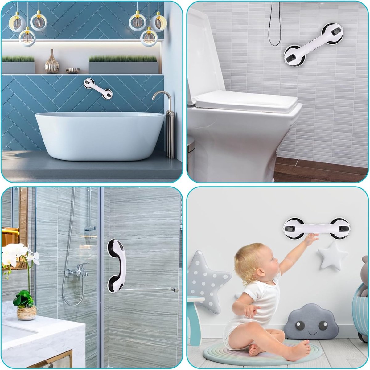 Set of 2 suction cup grab bars - Shower safety grab bars with suction cups - Extra handle - No drilling required - Safety grab bars - Suitable for the elderly and disabled - Shower holder - White Black