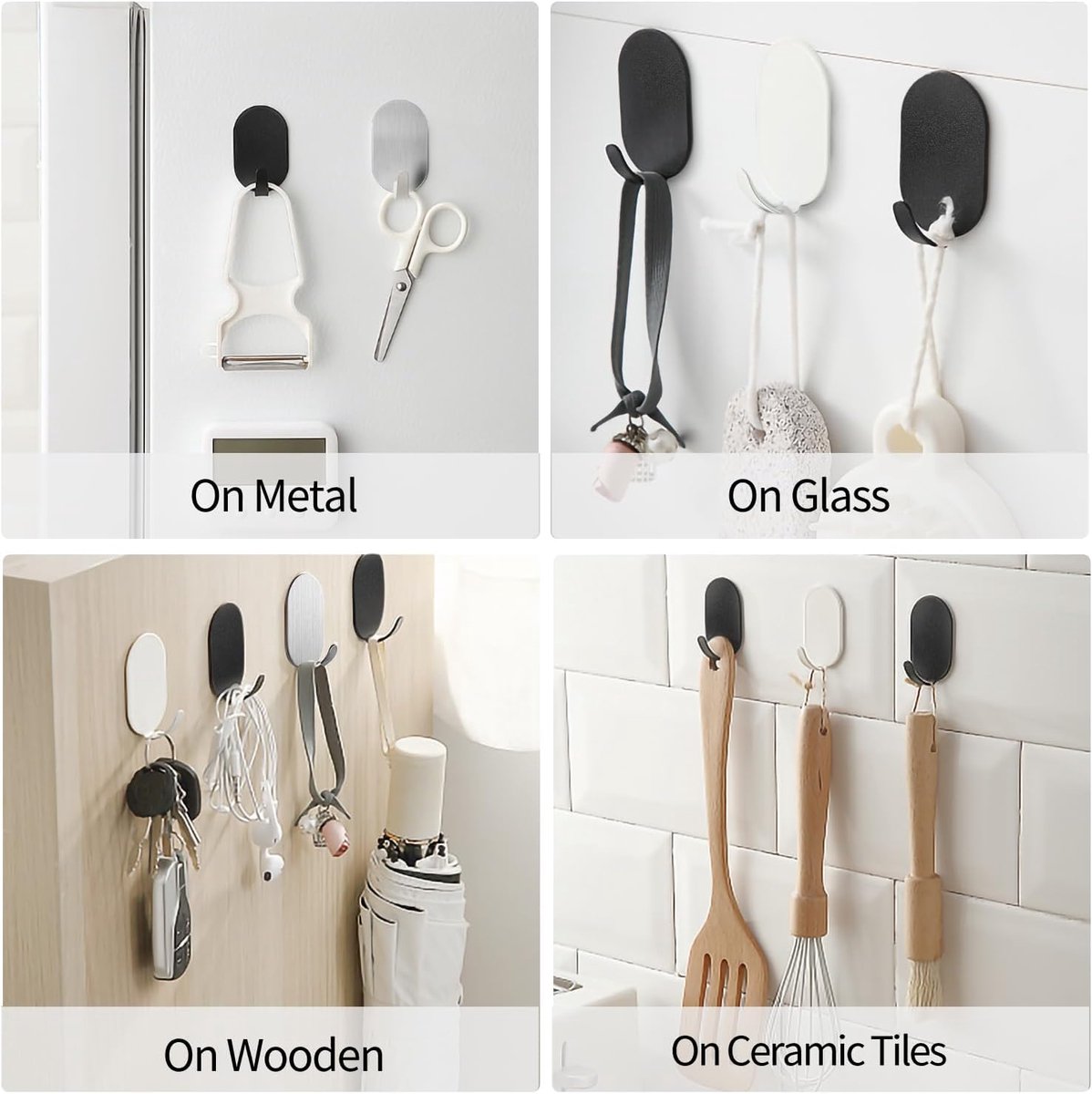 10 Pieces Self-Adhesive Hooks - Towel Hooks - Clothes Hook - Small Carbon Steel Wall Hooks - Towel Hooks - Wall Hooks - Traceless - Strong Adhesive - Towel Rack - Multifunctional Hook - For Various Wall Surfaces - Black