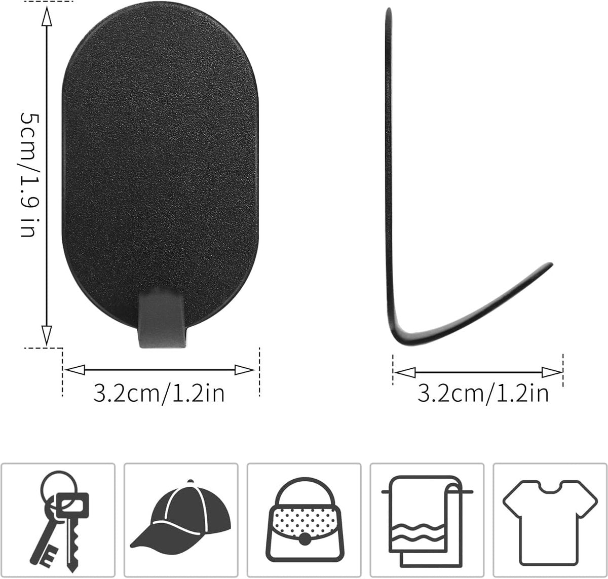 10 Pieces Self-Adhesive Hooks - Towel Hooks - Clothes Hook - Small Carbon Steel Wall Hooks - Towel Hooks - Wall Hooks - Traceless - Strong Adhesive - Towel Rack - Multifunctional Hook - For Various Wall Surfaces - Black