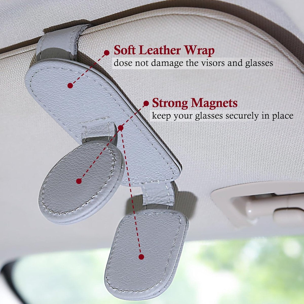 Sunglasses Holder for Car Sun Visor - 2 Pieces - Sunglasses Holder for Car Visor - Grey - Magnetic Leather Sunglasses Glasses Hanger Clip - Glasses Holder - for Car Sun Visor Accessories - Magnetic Glasses Holder - Visor Sunglasses Holder Clip